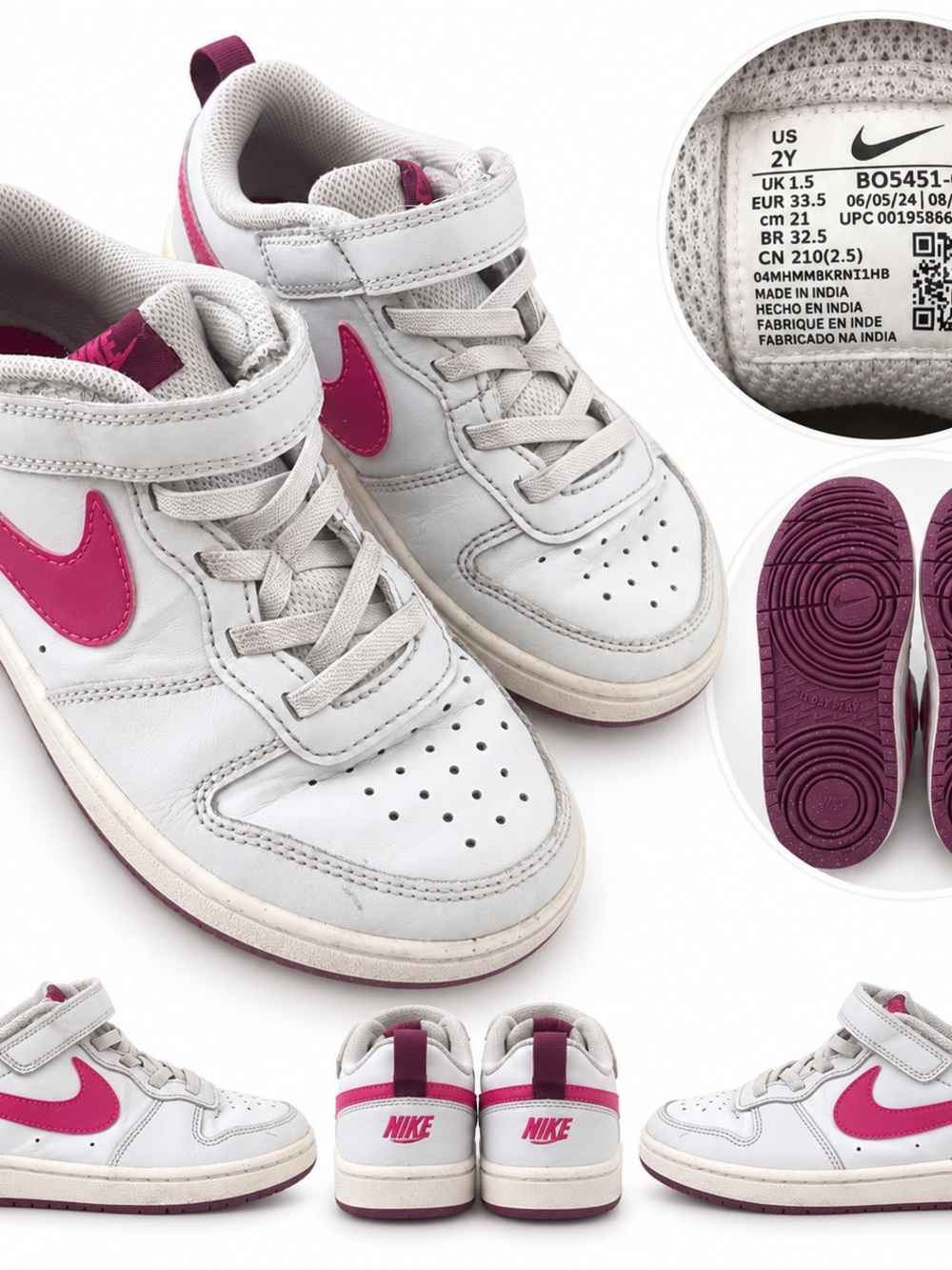 Nike Kids White and Pink High-Top Sneakers with Velcro Strap